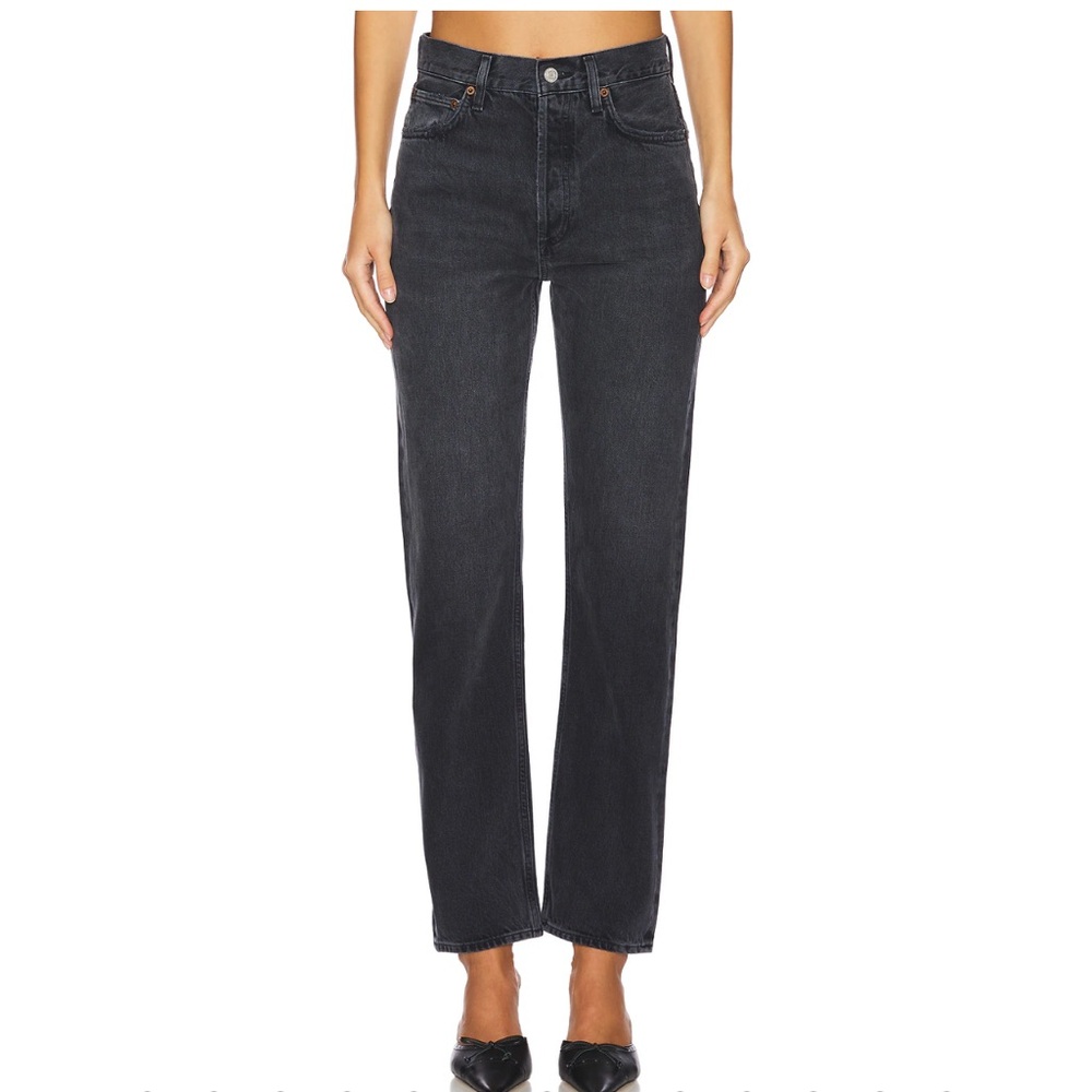 Agolde Women's 90s Pinch Waist Straight Jeans in Hitch, Washed Black Size 29